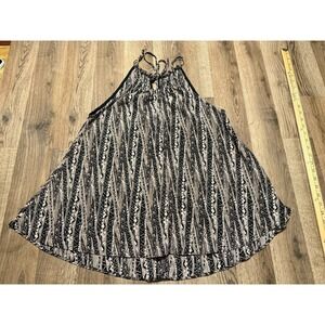 Zouk Tank Top, Women's Size Large, Black Brown, Allover Print, High Neck